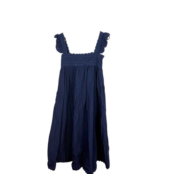 O.P.T. Kalliope Midi Dress Navy Blue Ruffle Straps Pockets Cotton Sz S - Picture 4 of 10